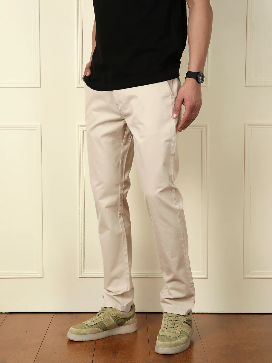 Peached Cotton Slim Fit Trouser | Beige - Image 4