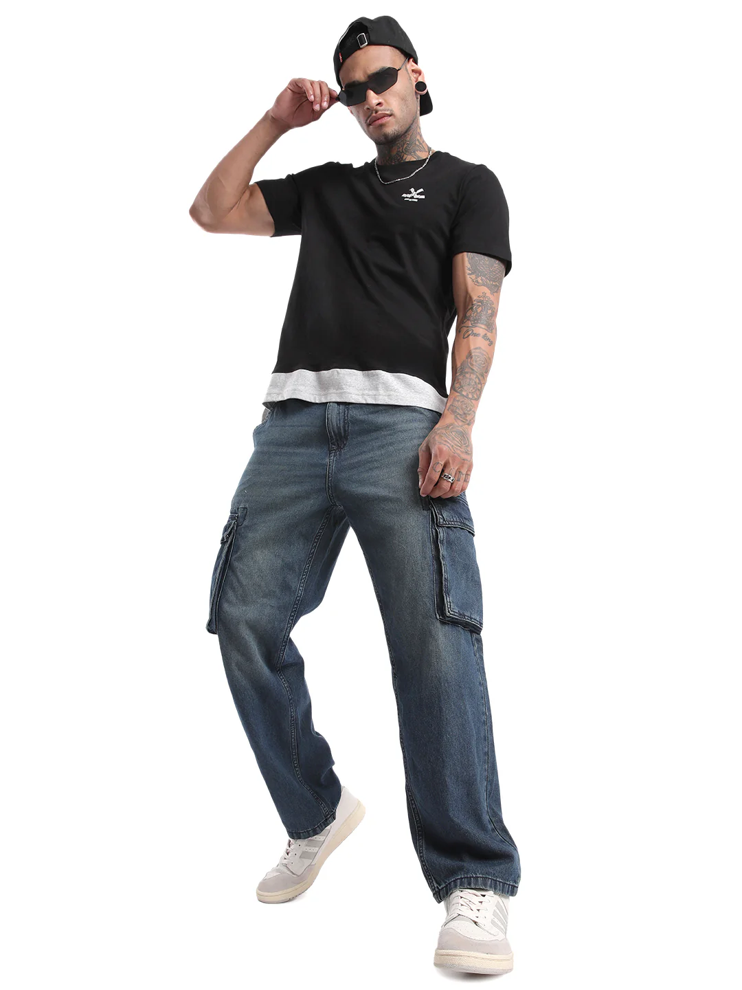 Solid Black Chest Printed T-Shirt - Image 2