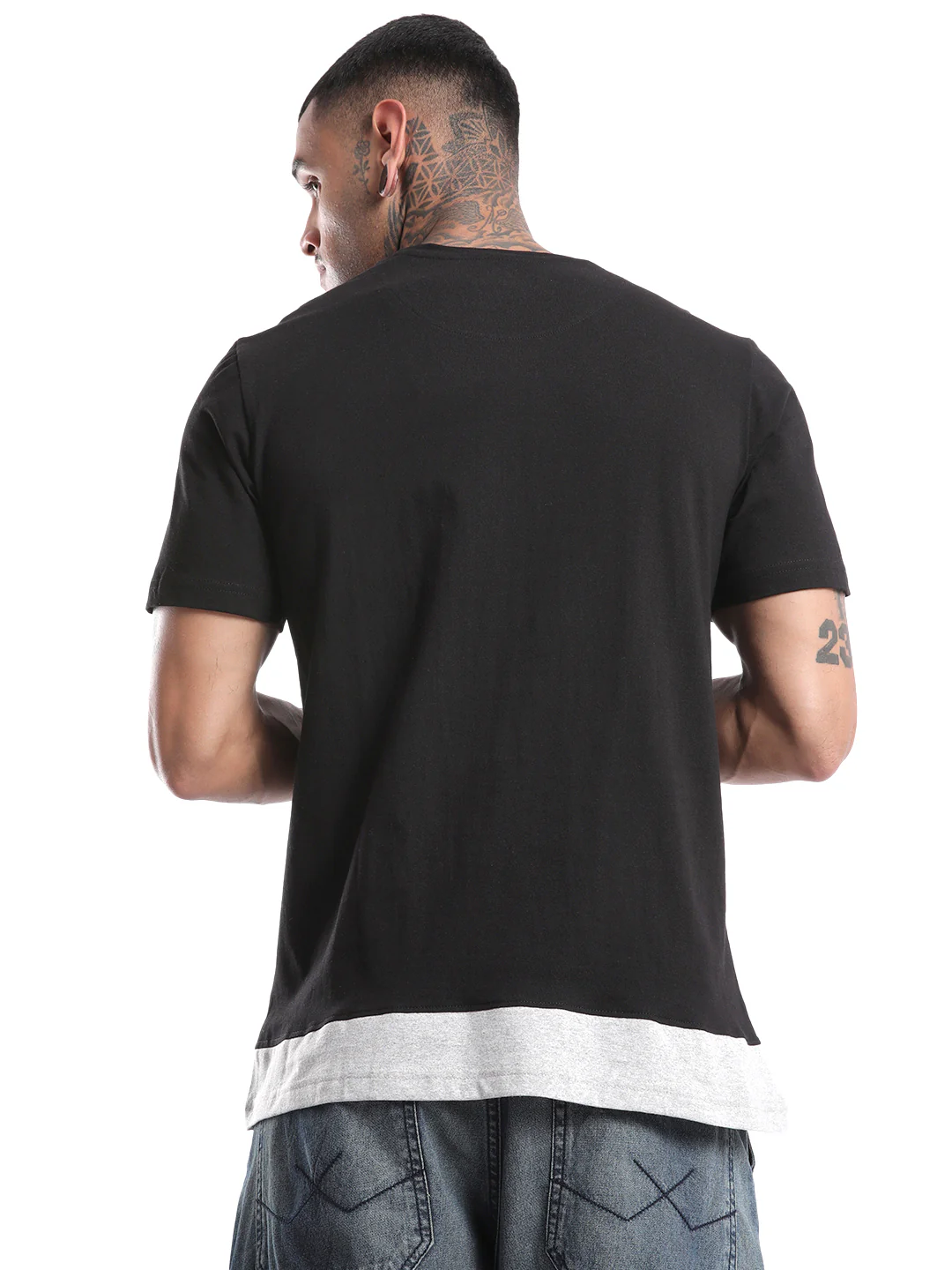 Solid Black Chest Printed T-Shirt - Image 3