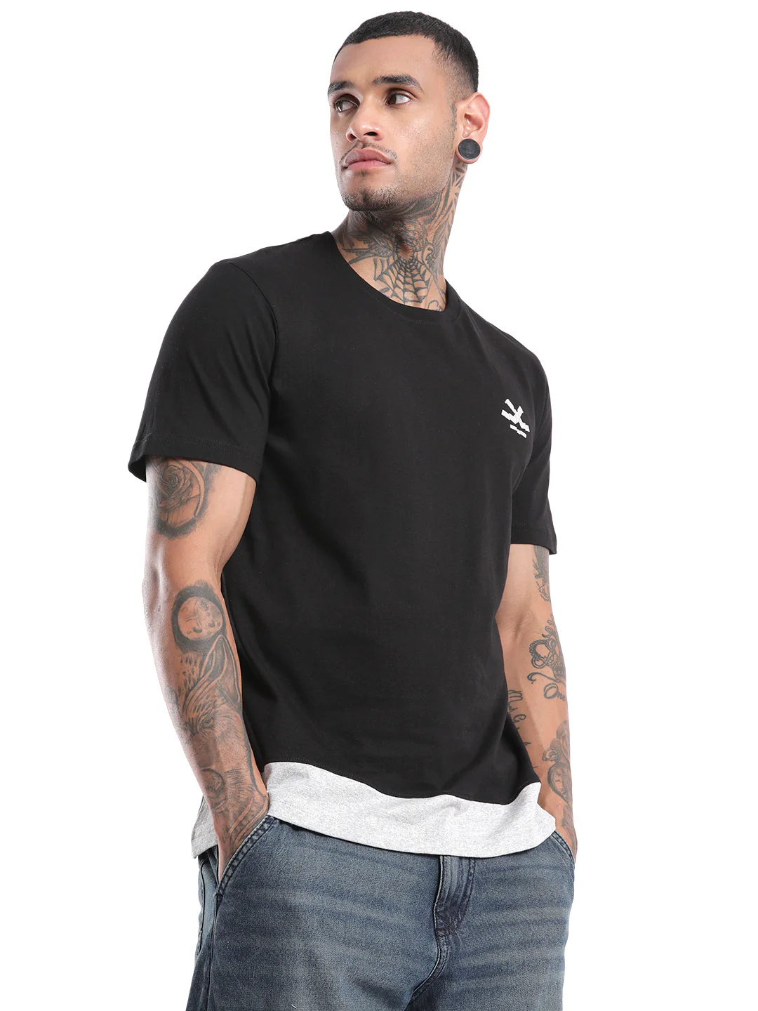 Solid Black Chest Printed T-Shirt - Image 4