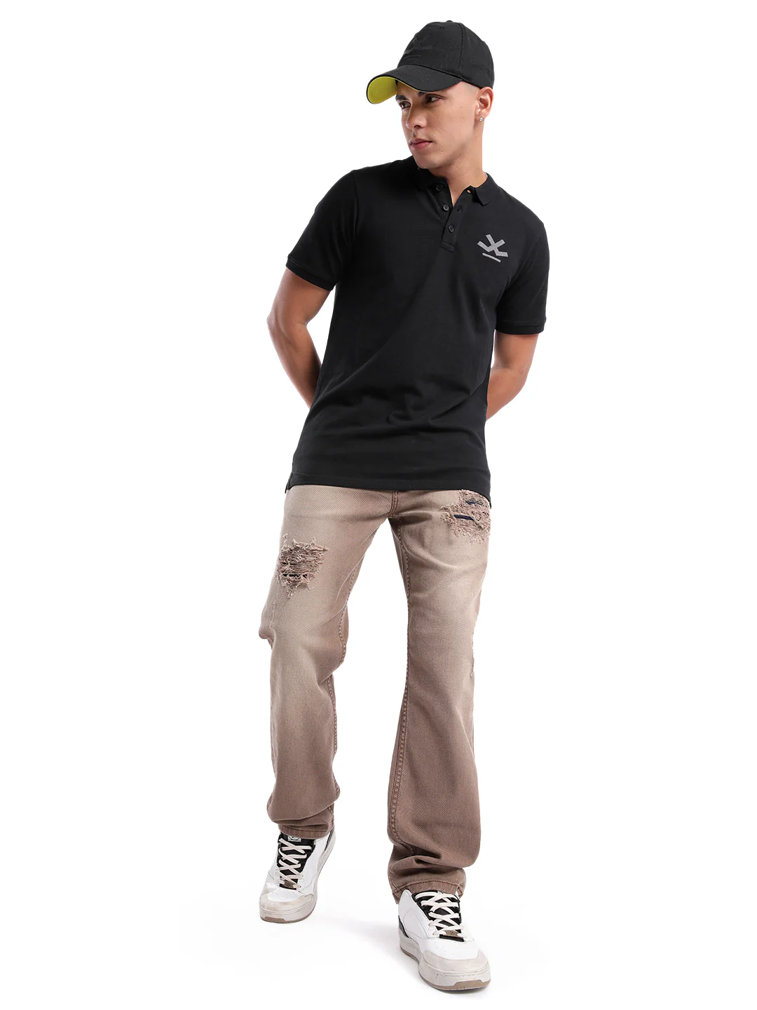 Solid Black Logo Embroidered Polo T-Shirt - Image 2