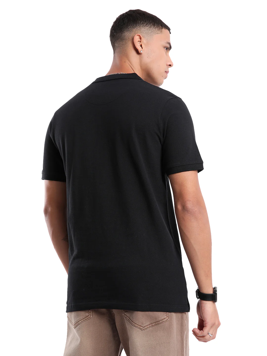 Solid Black Logo Embroidered Polo T-Shirt - Image 3