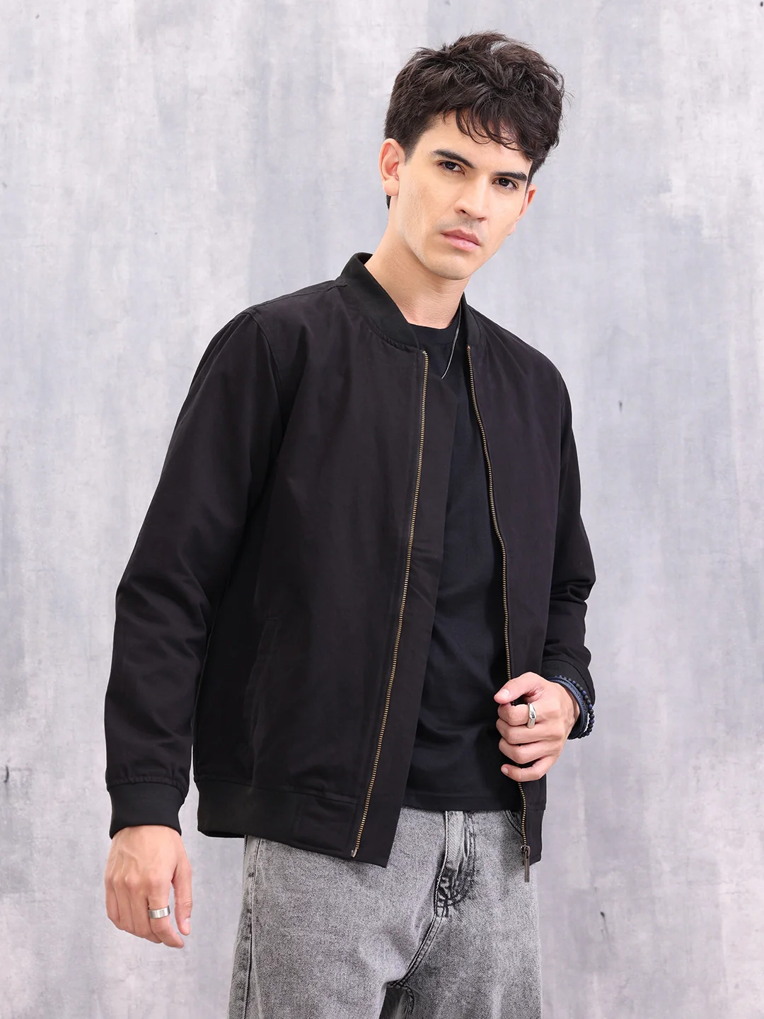 Solid Casual Bomber Jacket | Black - Image 4