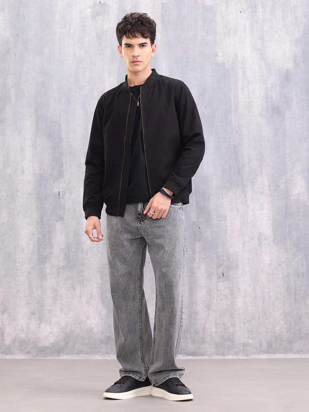 Solid Casual Bomber Jacket | Black - Image 5