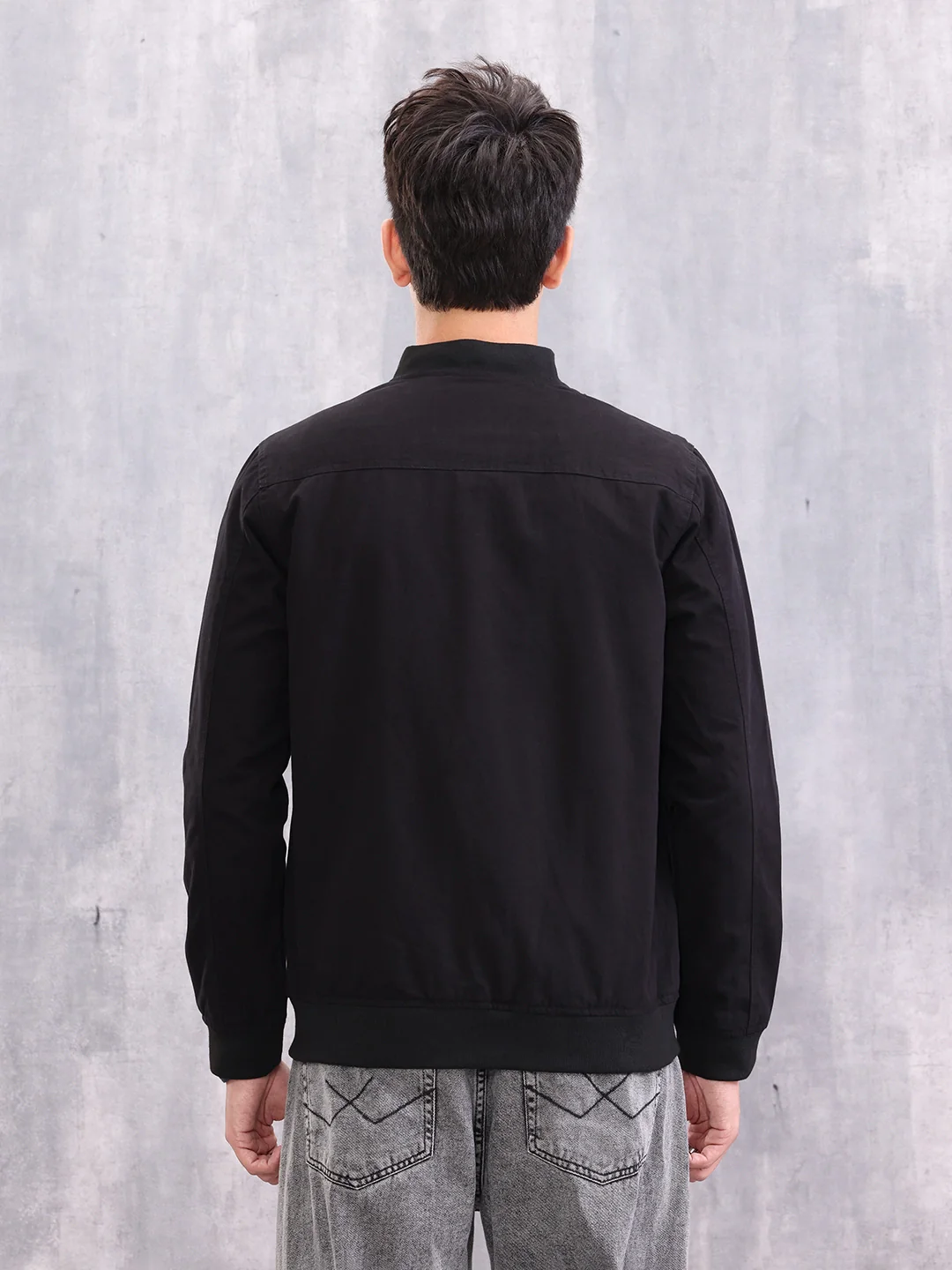 Solid Casual Bomber Jacket | Black - Image 6