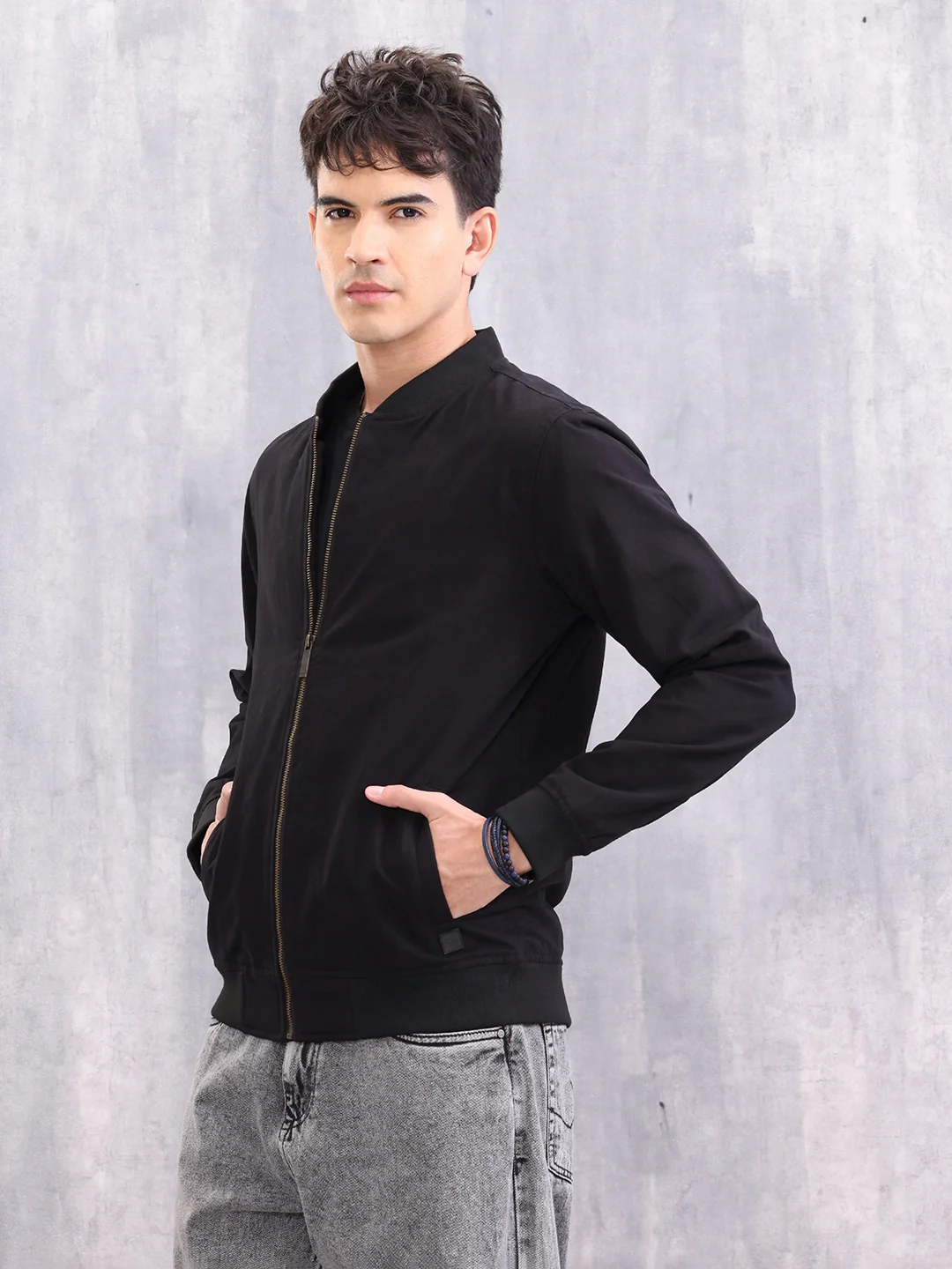Solid Casual Bomber Jacket | Black - Image 7