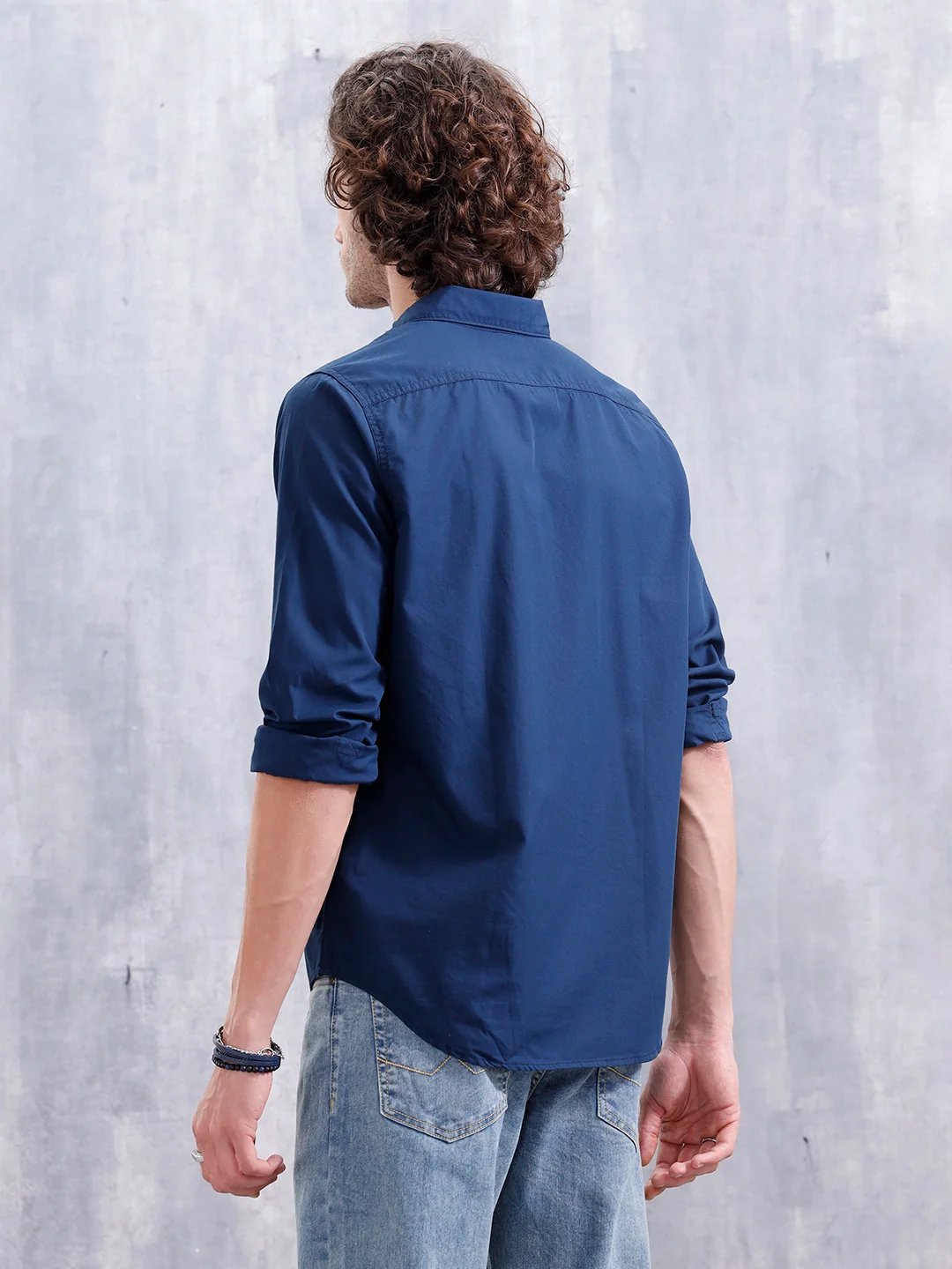Solid Casual Regular Fit Shirt | Navy Blue - Image 3