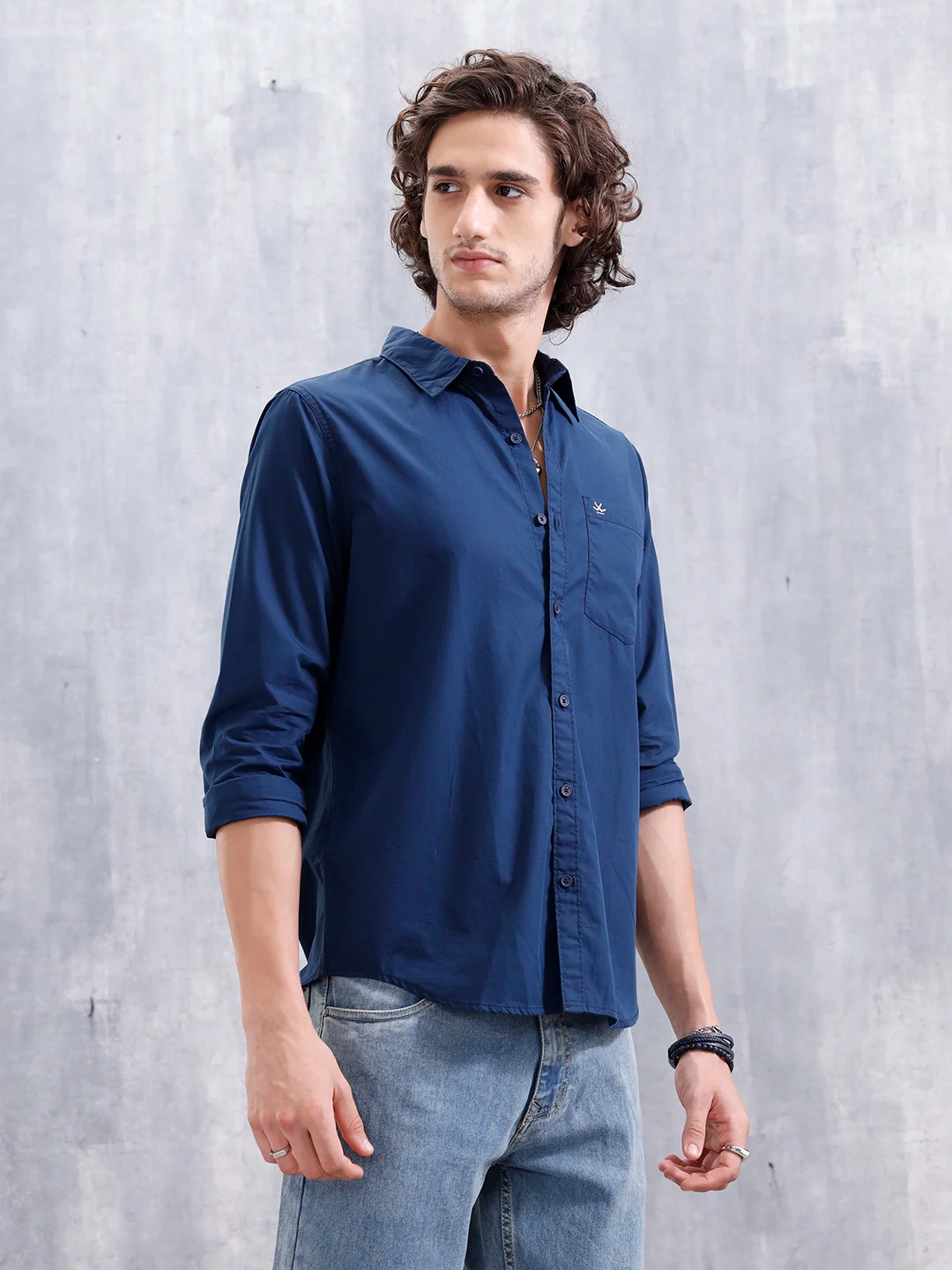 Solid Casual Regular Fit Shirt | Navy Blue - Image 4