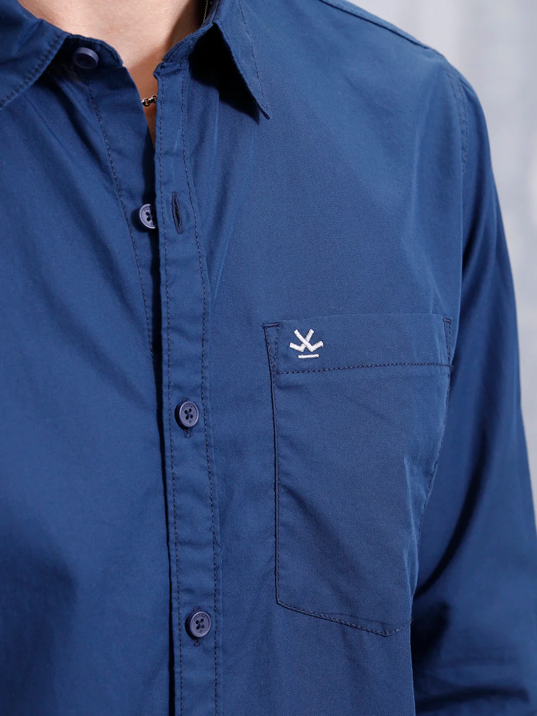 Solid Casual Regular Fit Shirt | Navy Blue - Image 5