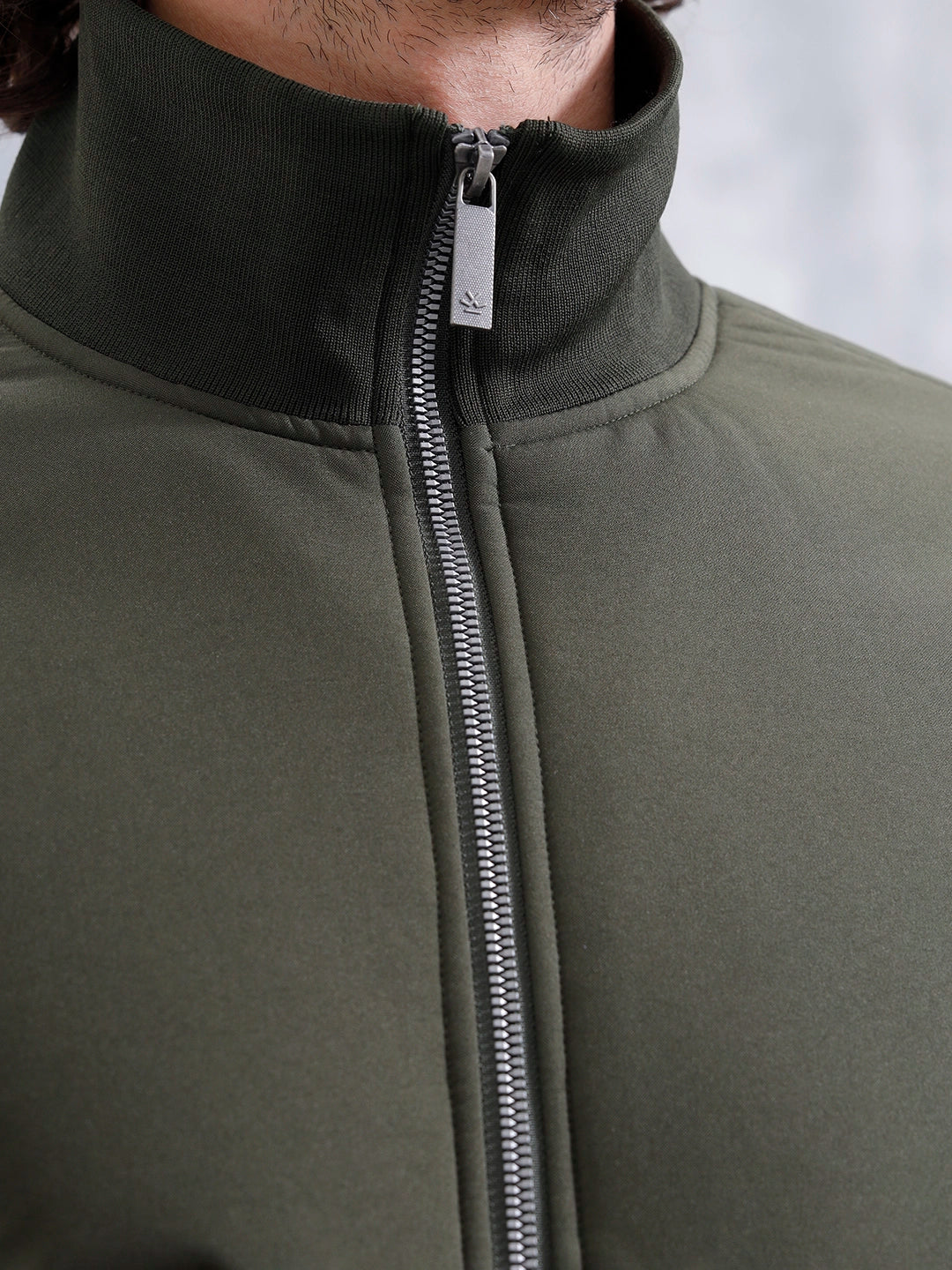 Solid Casual Slim Fit Bomber Jacket | Olive - Image 5