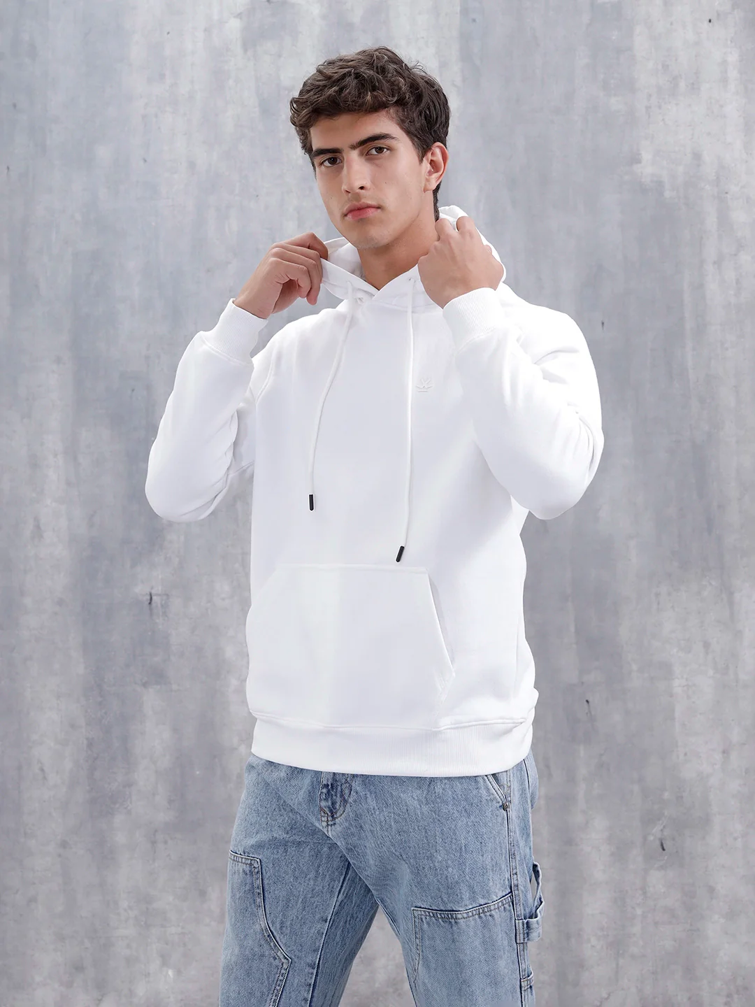 Solid Casual Slim Fit Hooded Sweatshirt | White - Image 4