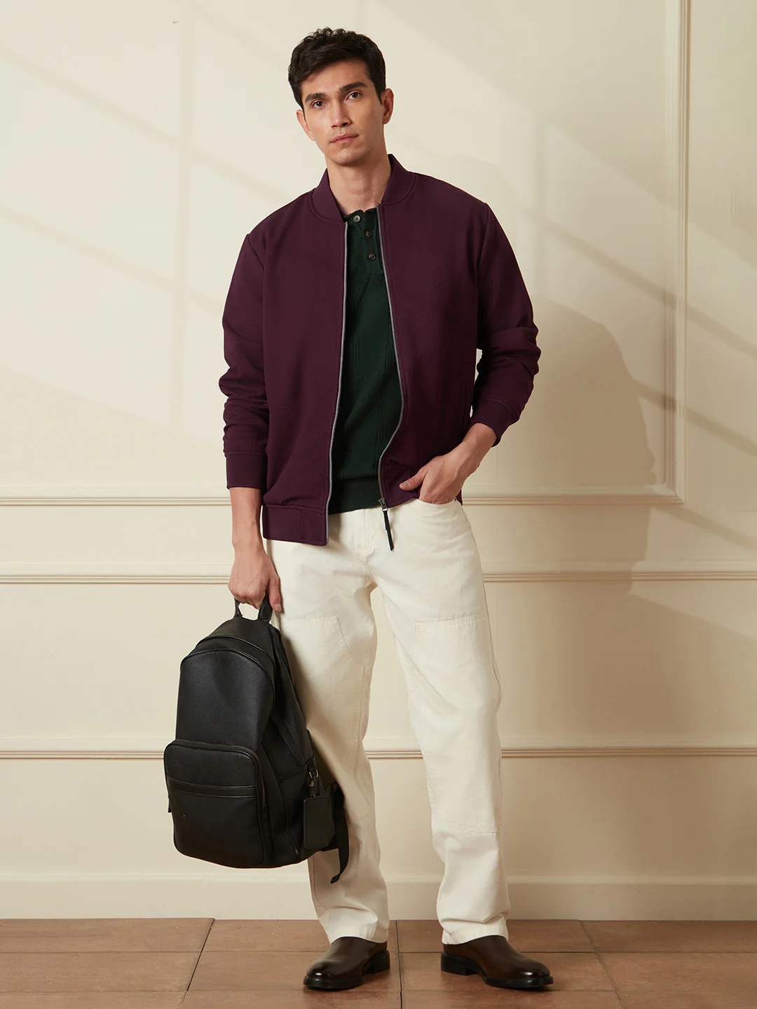 Solid Casual Wine Jacket - Image 3