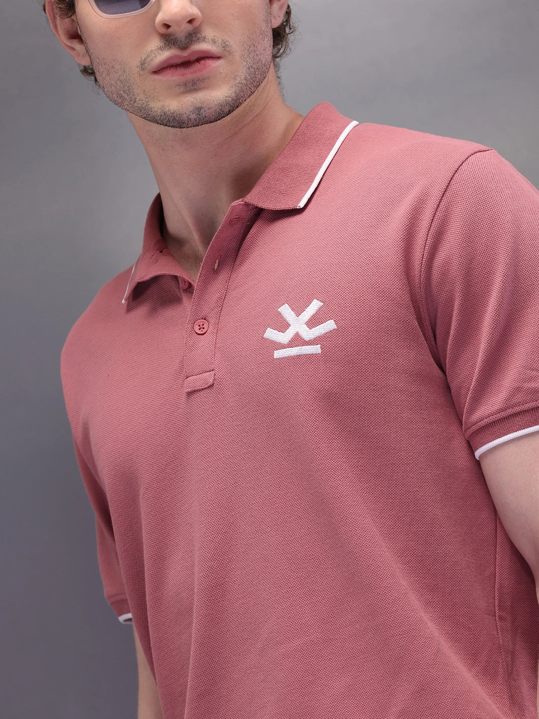 Solid Collar Tipping Polo T-Shirt | Pink - Image 5