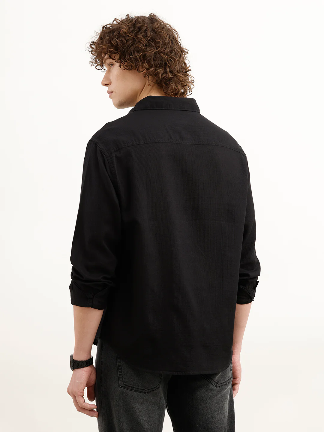 Solid Comfort Fit Textured Shirt | Black - Image 3