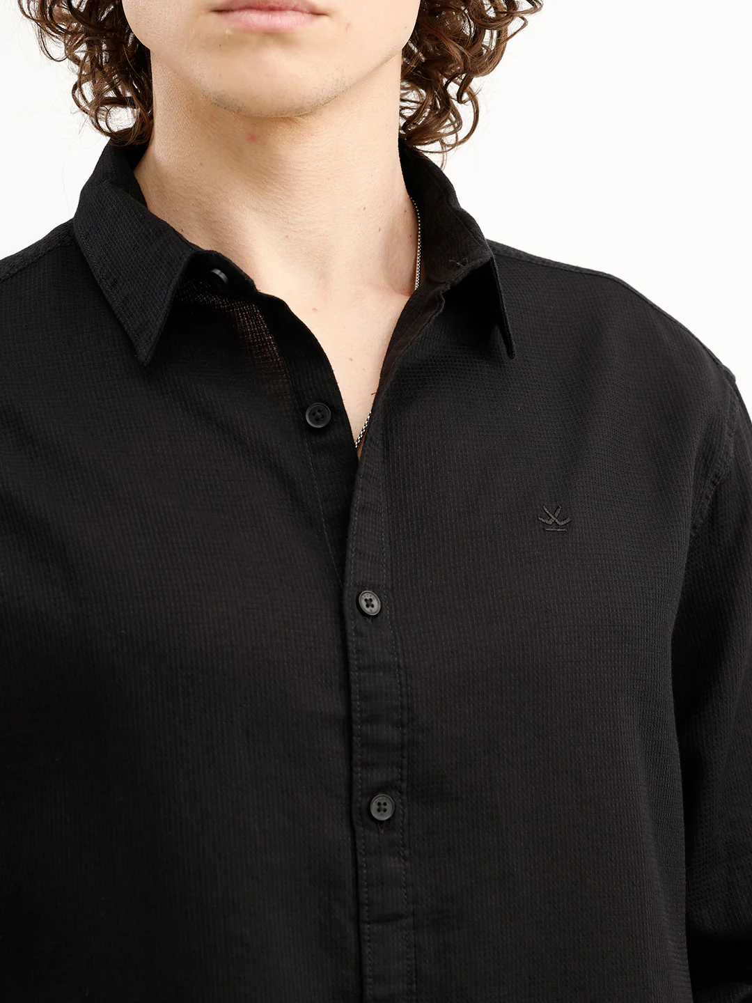 Solid Comfort Fit Textured Shirt | Black - Image 5