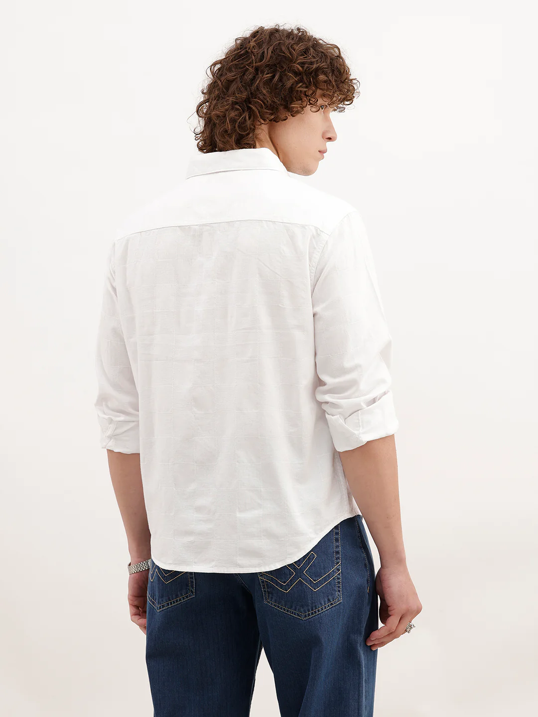 Solid Comfort Fit Textured Shirt | White - Image 3