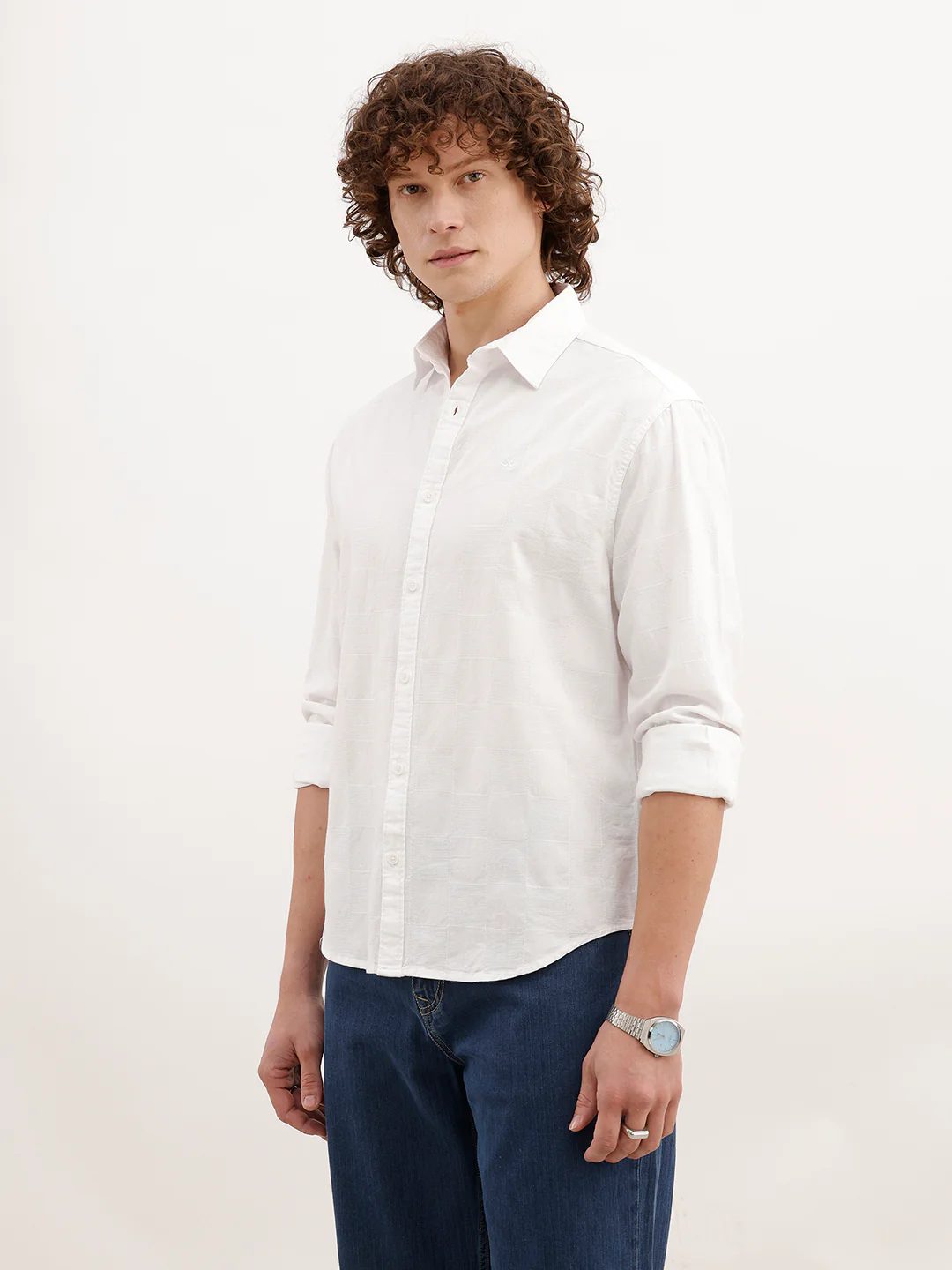 Solid Comfort Fit Textured Shirt | White - Image 4
