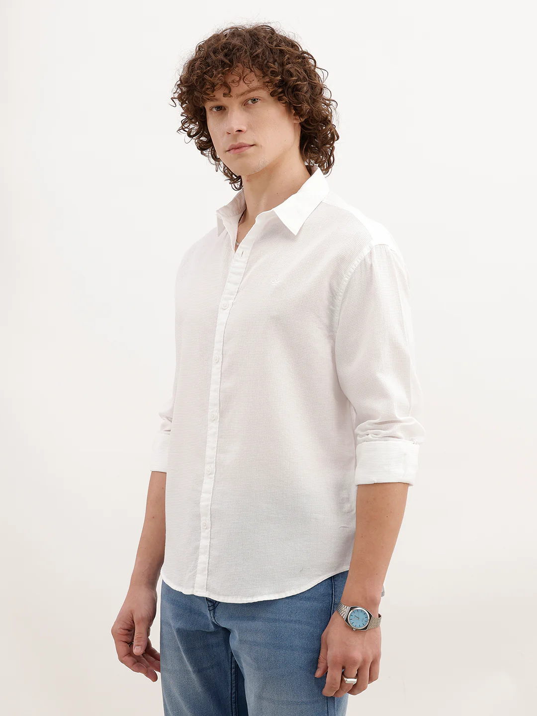Solid Comfort Fit Textured Shirt | White - Image 4