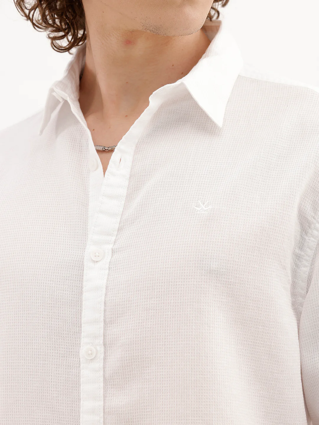 Solid Comfort Fit Textured Shirt | White - Image 5