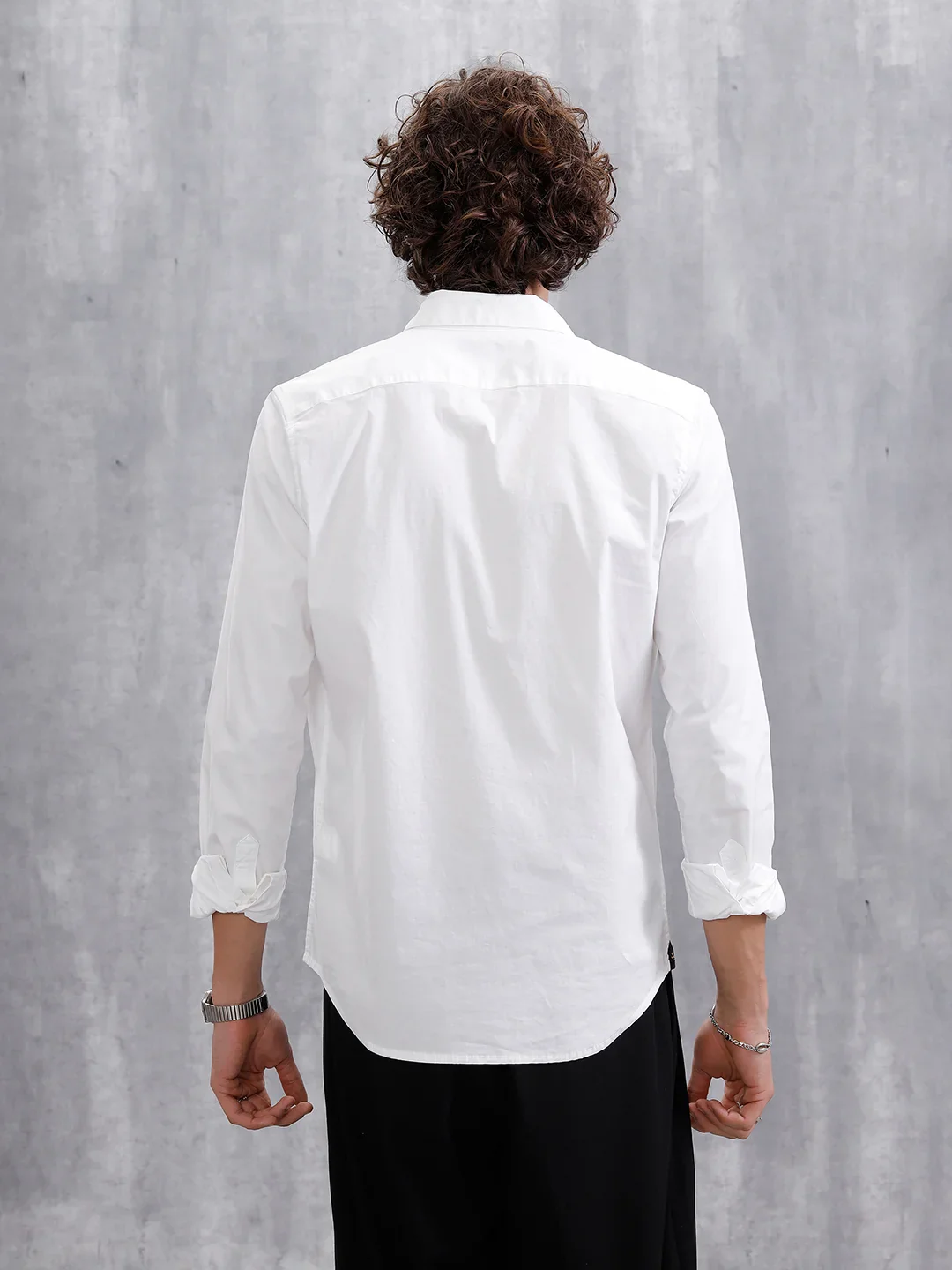 Solid Cotton Blend Slim Fit Shirt | White - Image 3