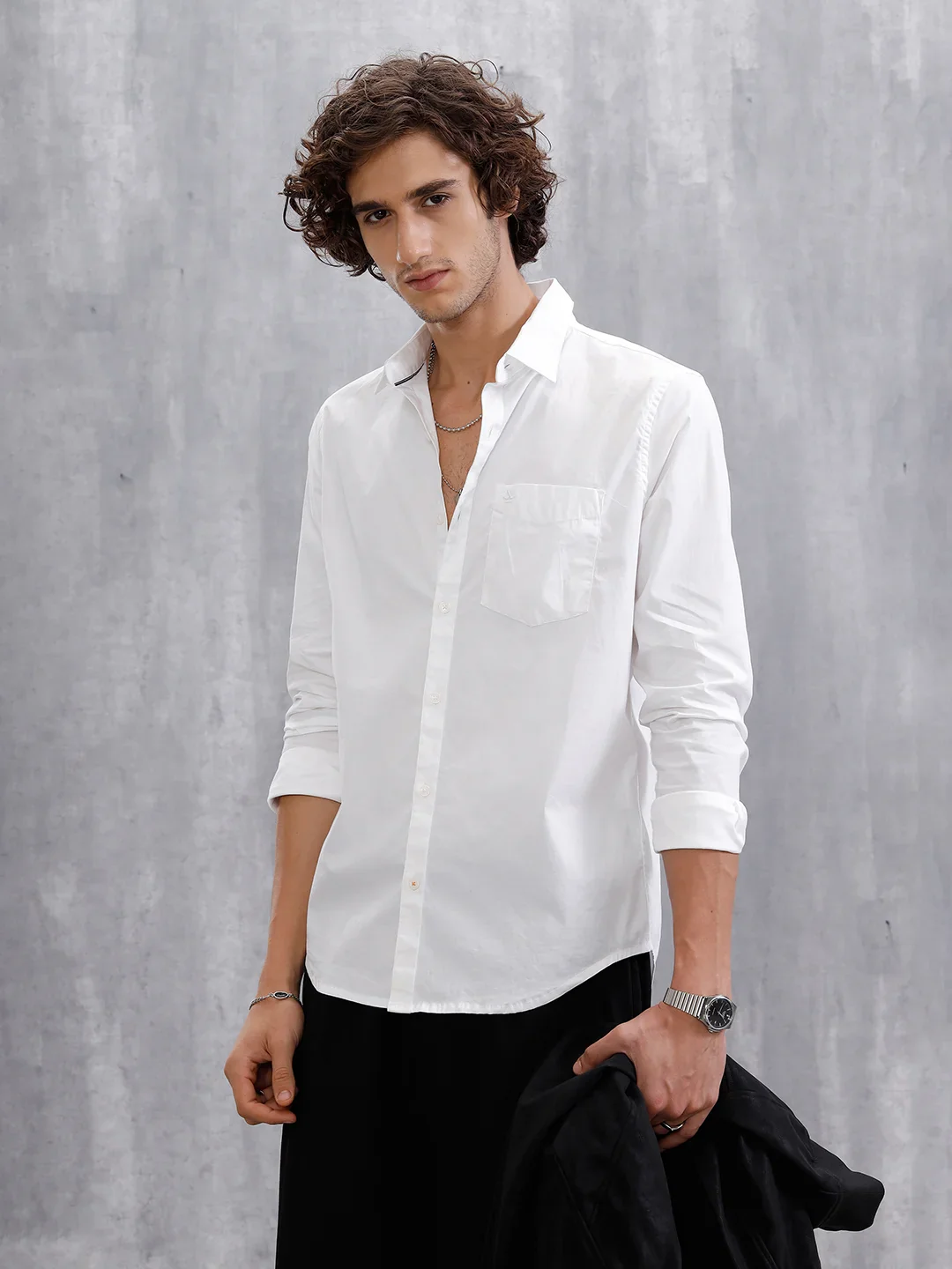Solid Cotton Blend Slim Fit Shirt | White - Image 5