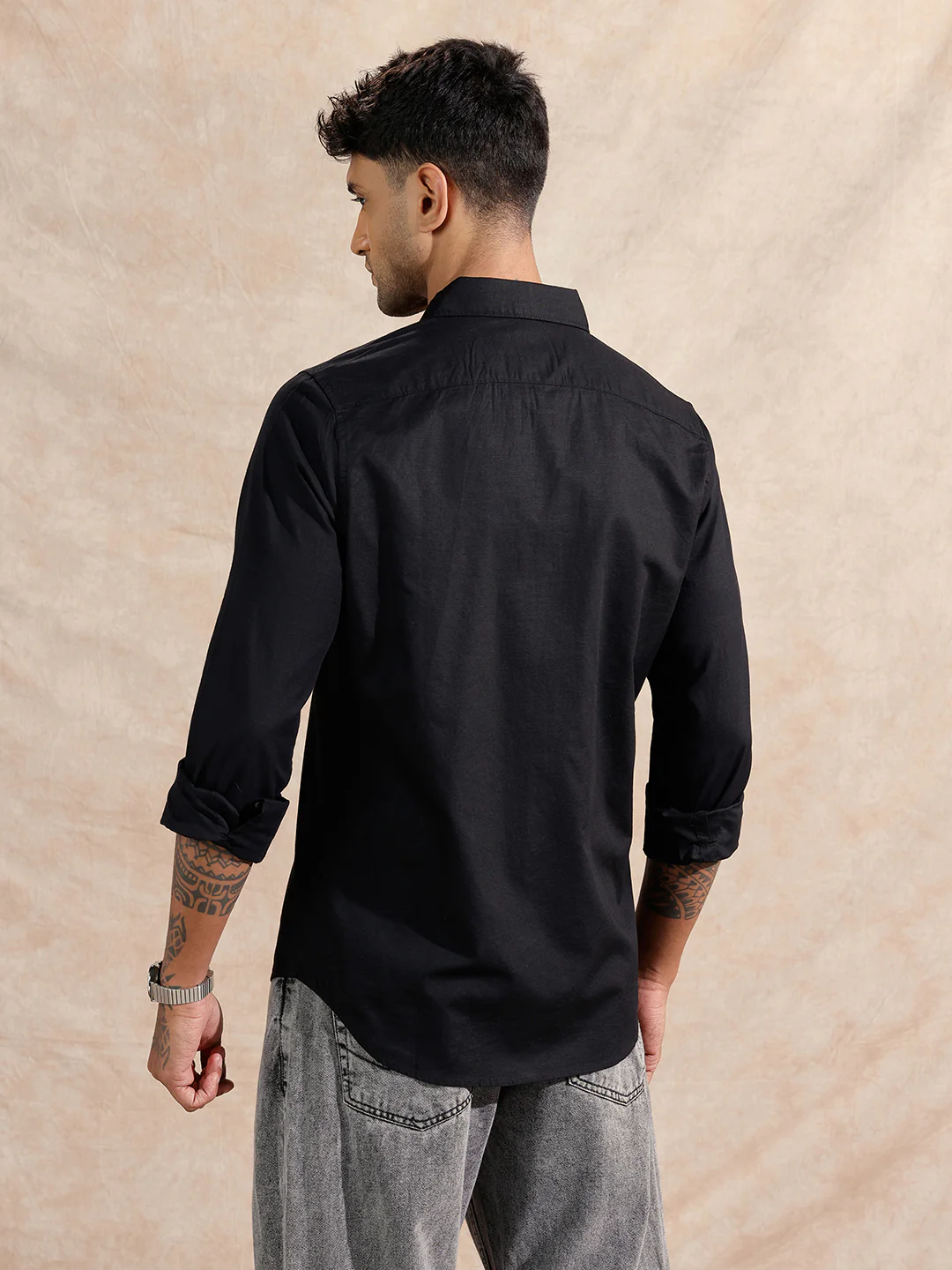 Solid Cotton Slub Shirt | Black - Image 3