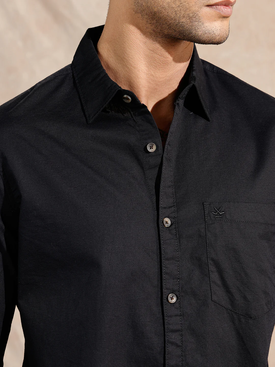 Solid Cotton Slub Shirt | Black - Image 5