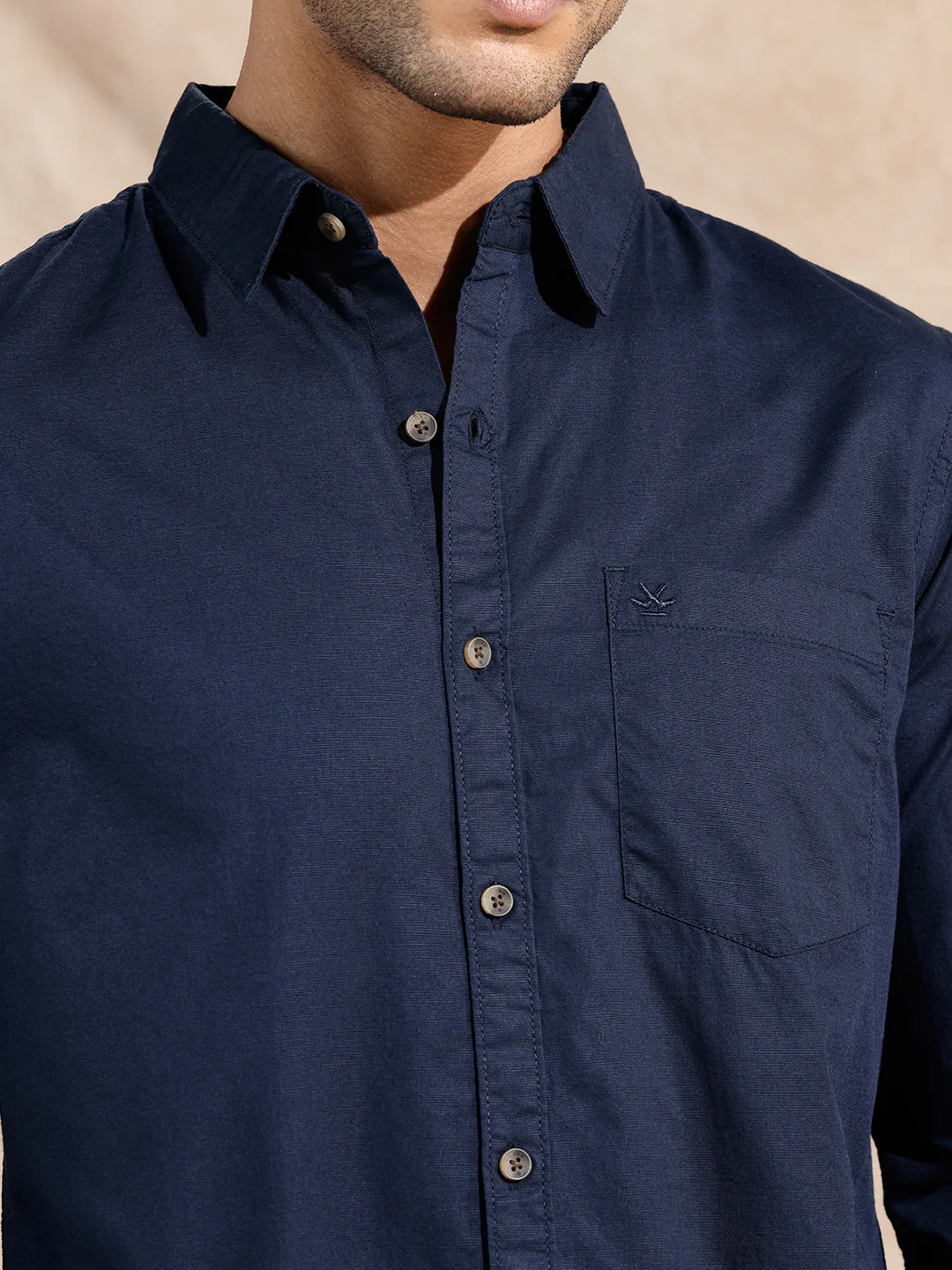 Solid Cotton Slub Shirt  | Navy Blue - Image 5