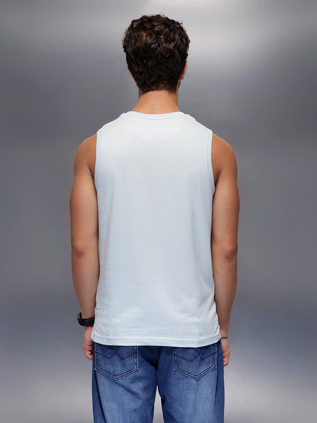 Solid Cut Off Sleeve T-Shirt   |  Blue - Image 3