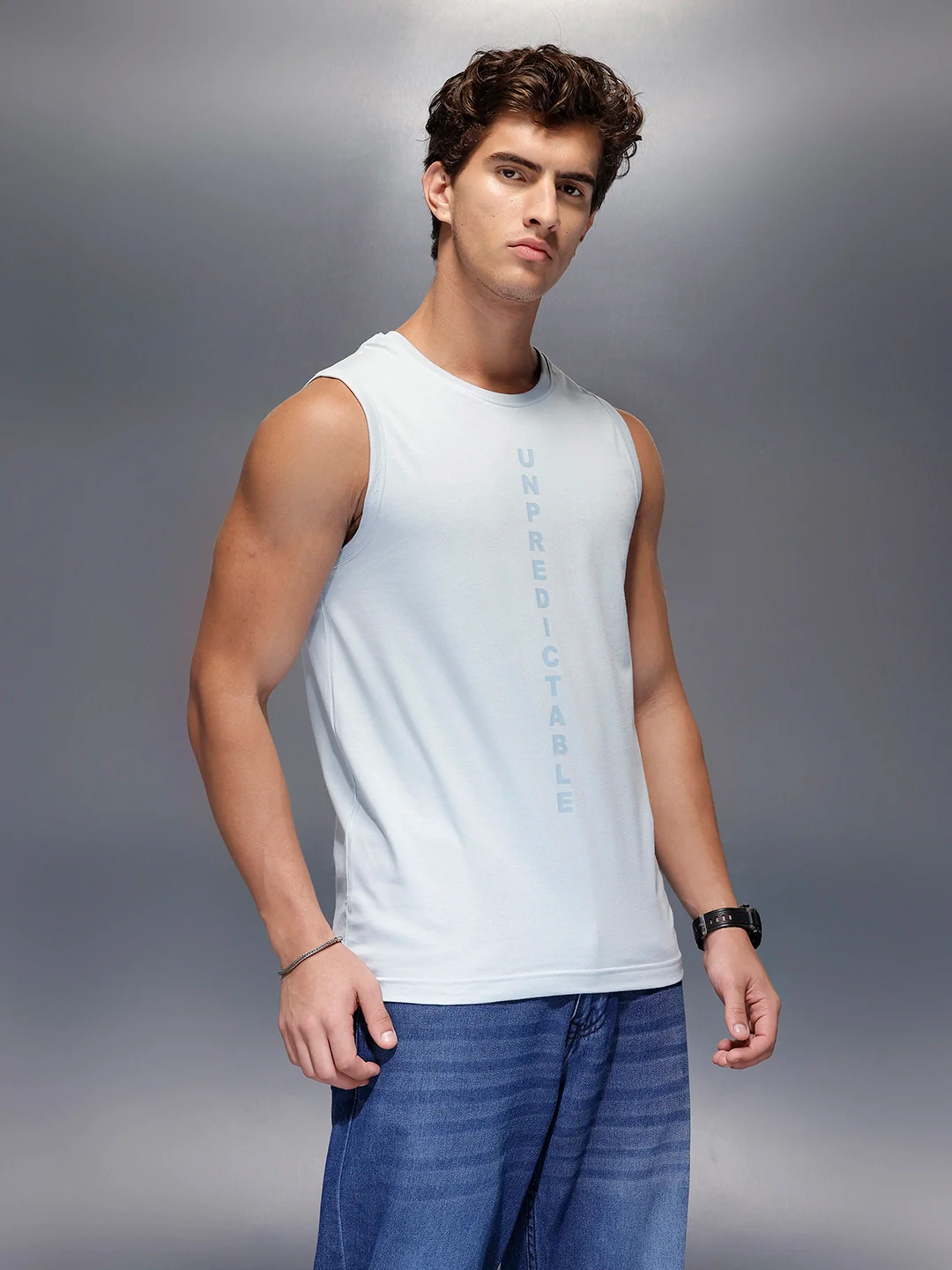 Solid Cut Off Sleeve T-Shirt   |  Blue - Image 4