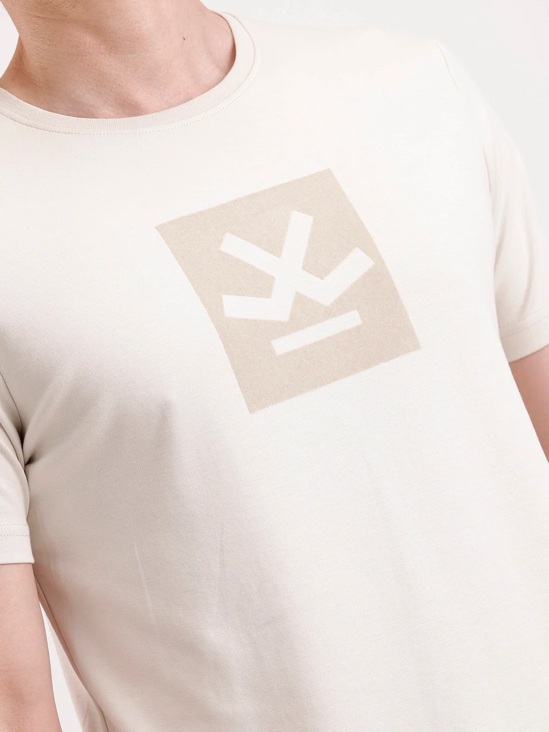 Solid Flock Printed T-Shirt   |  Beige - Image 5