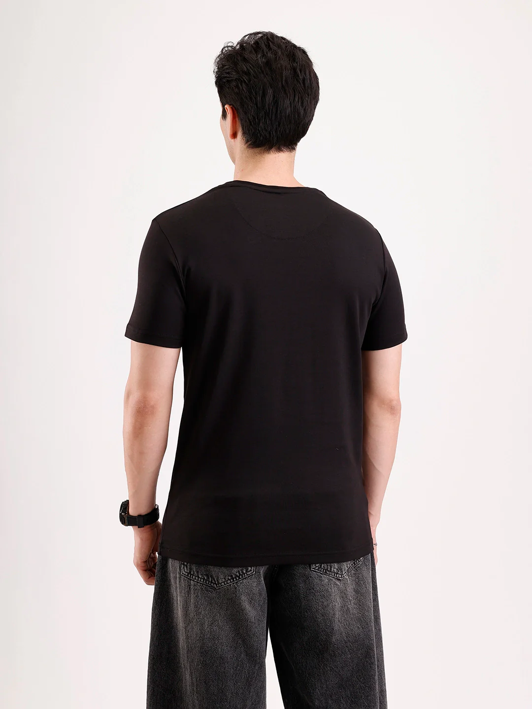 Solid Flock Printed T-Shirt   |  Black - Image 3
