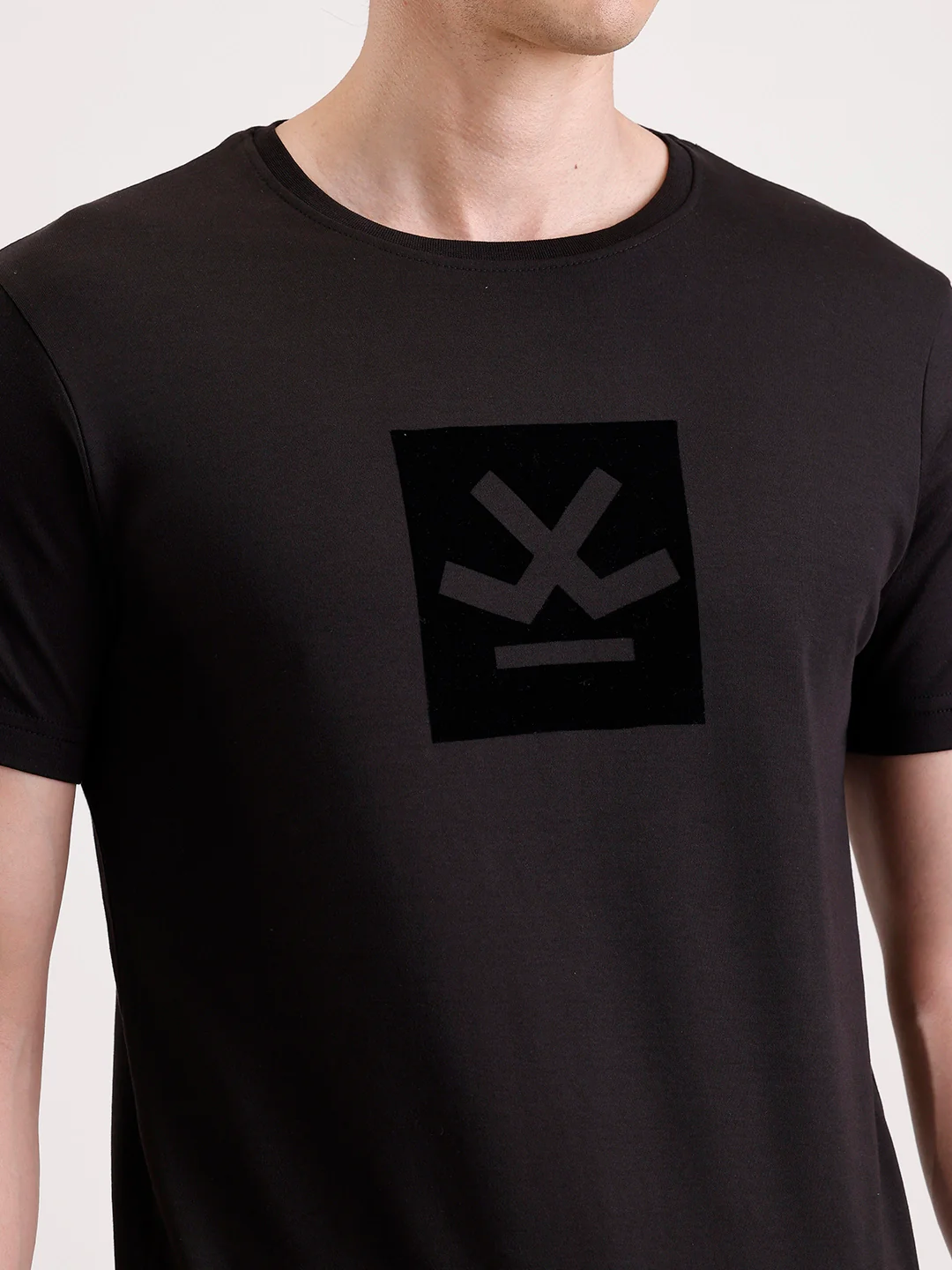 Solid Flock Printed T-Shirt   |  Black - Image 5