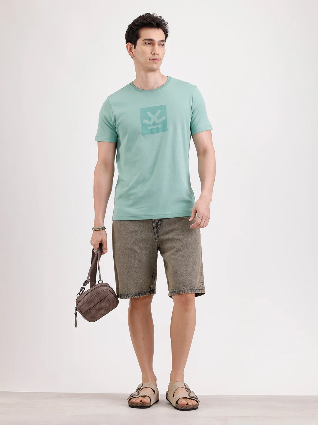 Solid Flock Printed T-Shirt  | Green - Image 2