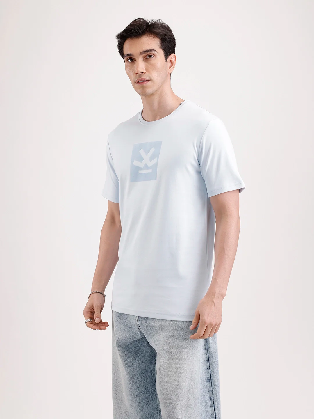 Solid Flock Printed T-Shirt   |  Light Blue - Image 4