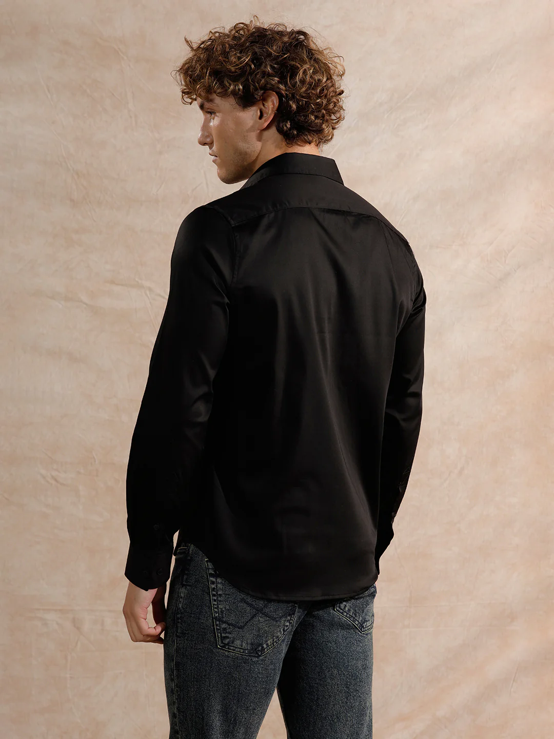 Solid Stretch Cotton Blend Shirt | Black - Image 3