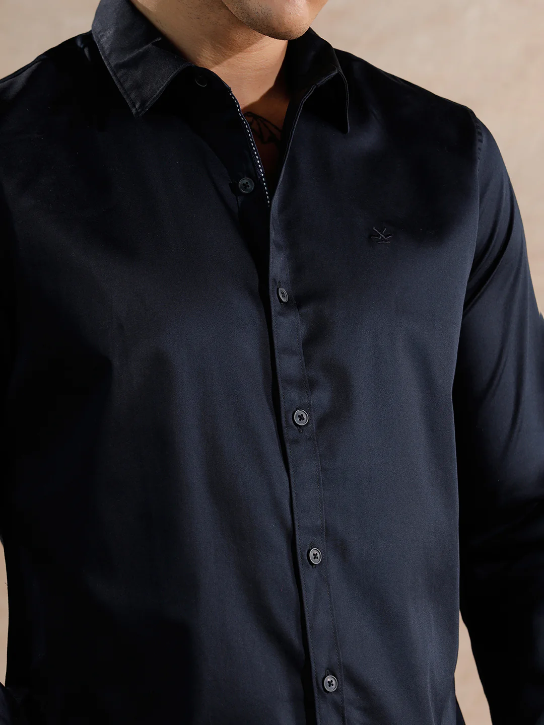 Solid Stretch Cotton Blend Shirt | Navy Blue - Image 5