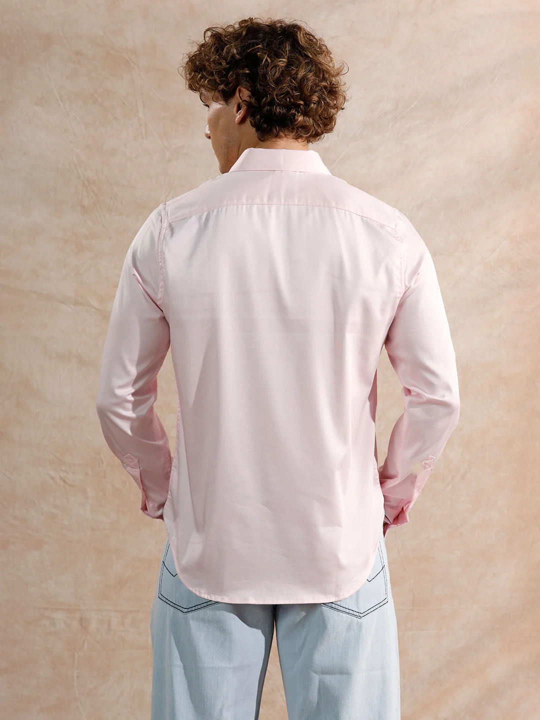 Solid Stretch Cotton Blend Shirt | Pink - Image 3