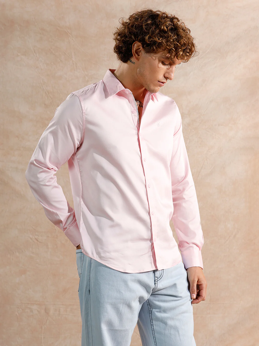Solid Stretch Cotton Blend Shirt | Pink - Image 4