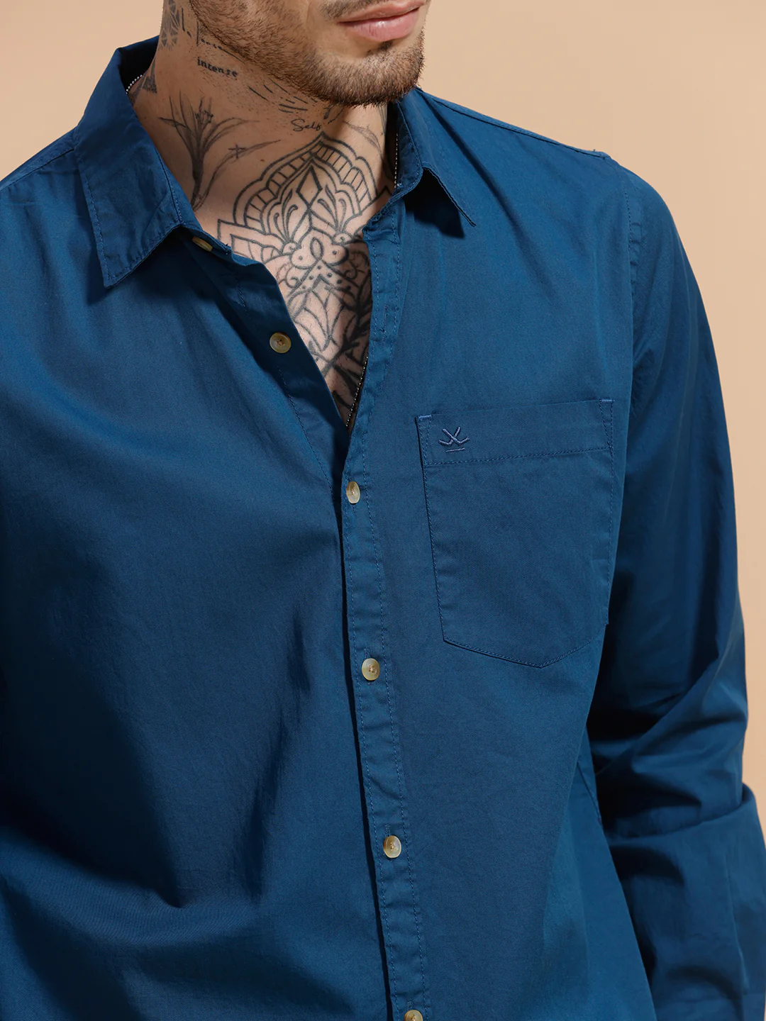 Solid Full Sleeve Cotton Shirt | Blue - Image 5