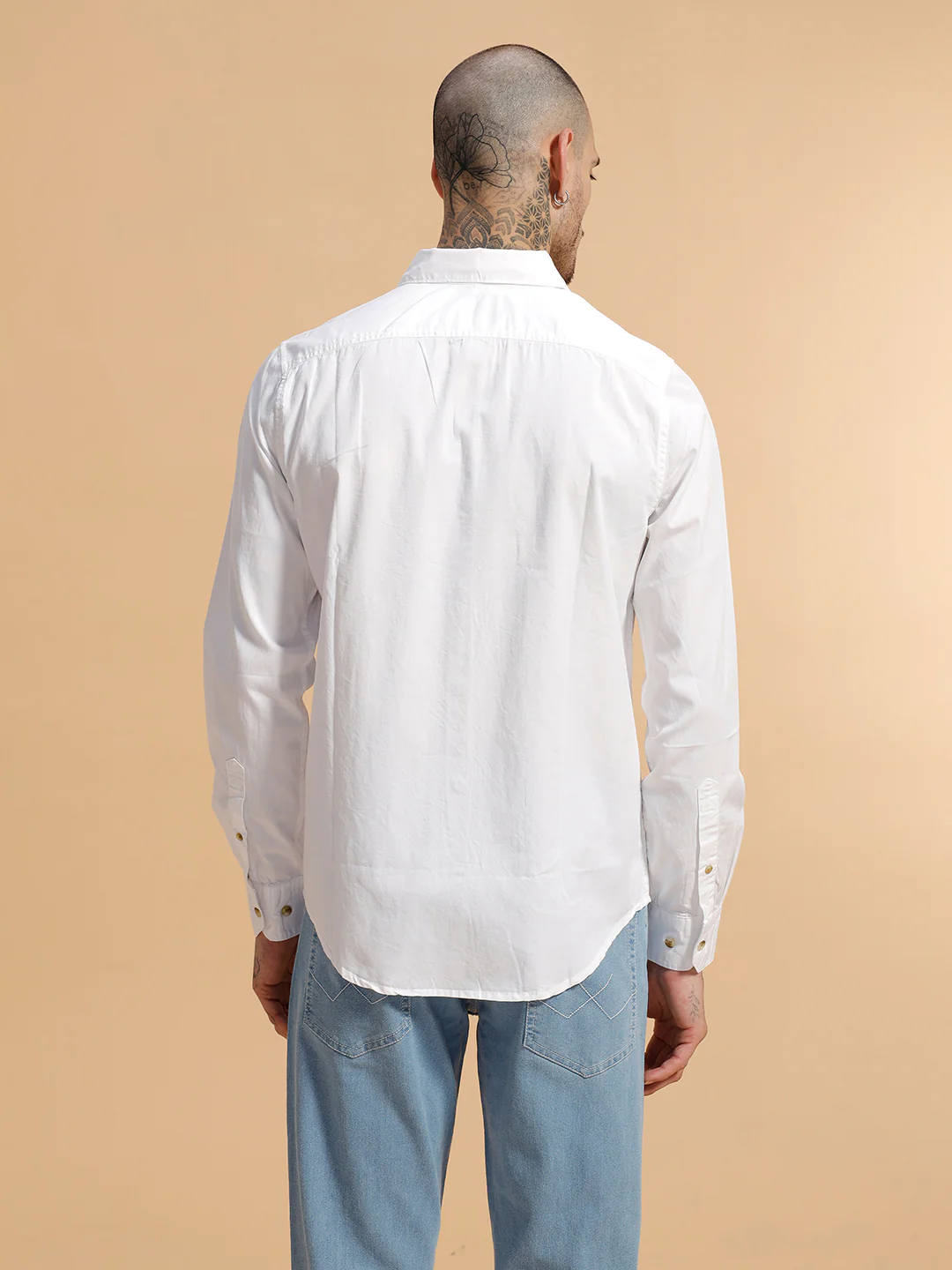 Solid Full Sleeve Cotton Shirt | White - Image 3