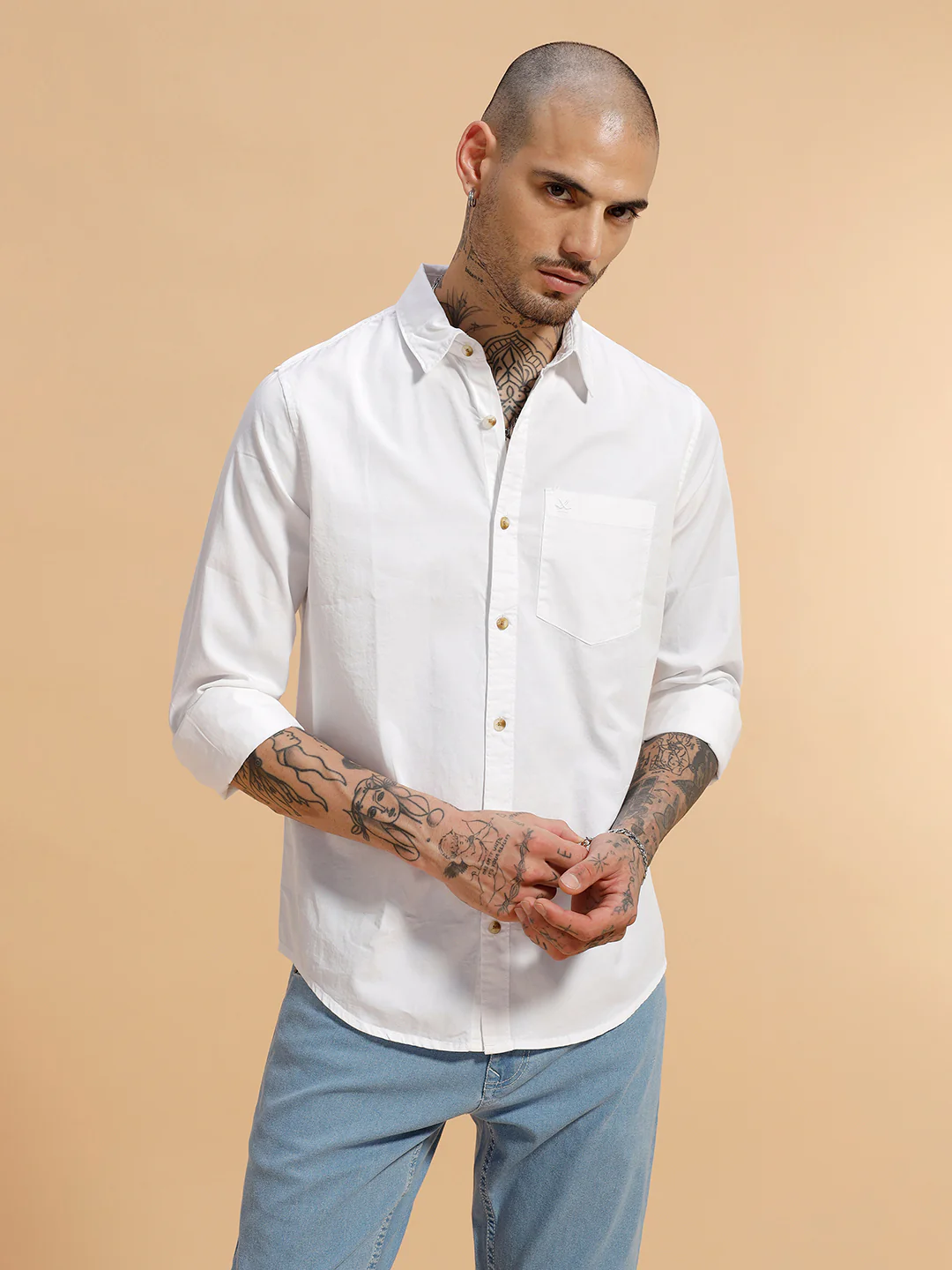 Solid Full Sleeve Cotton Shirt | White - Image 4