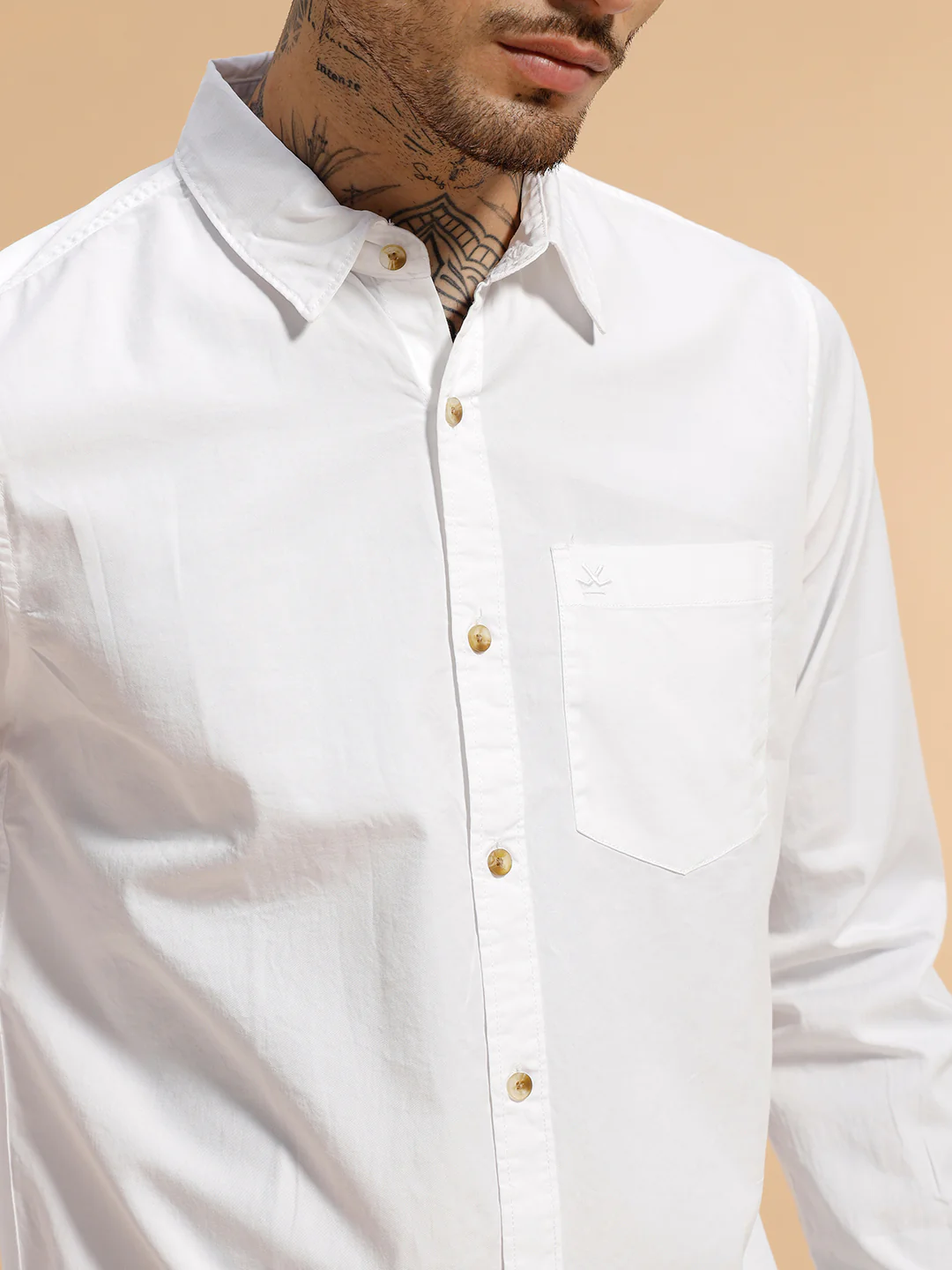 Solid Full Sleeve Cotton Shirt | White - Image 5