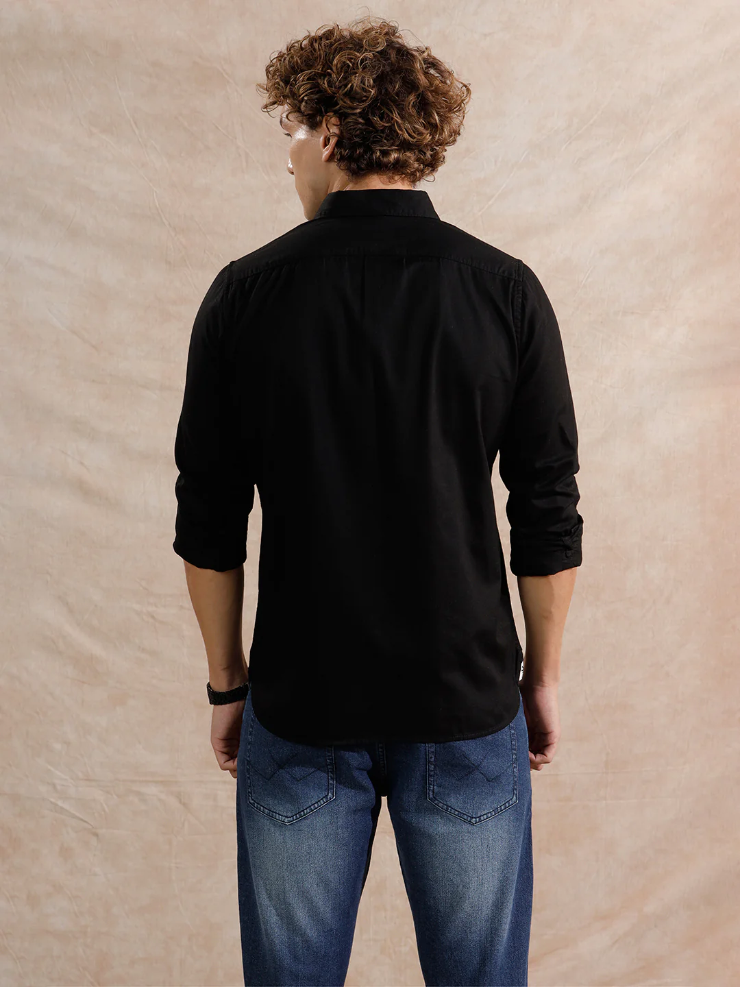 Solid Full Sleeve Regular Fit Shirt | Black - Image 3