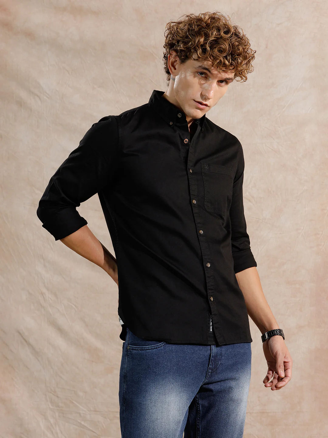 Solid Full Sleeve Regular Fit Shirt | Black - Image 4