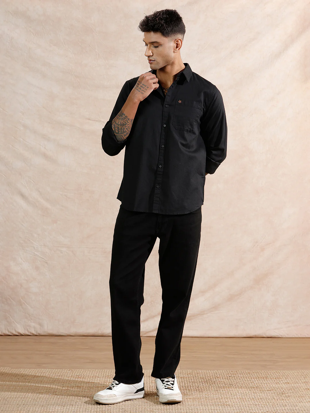 Solid Full Sleeve Regular Fit Shirt | Black - Image 2