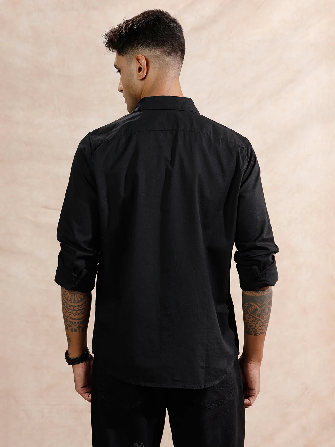 Solid Full Sleeve Regular Fit Shirt | Black - Image 3