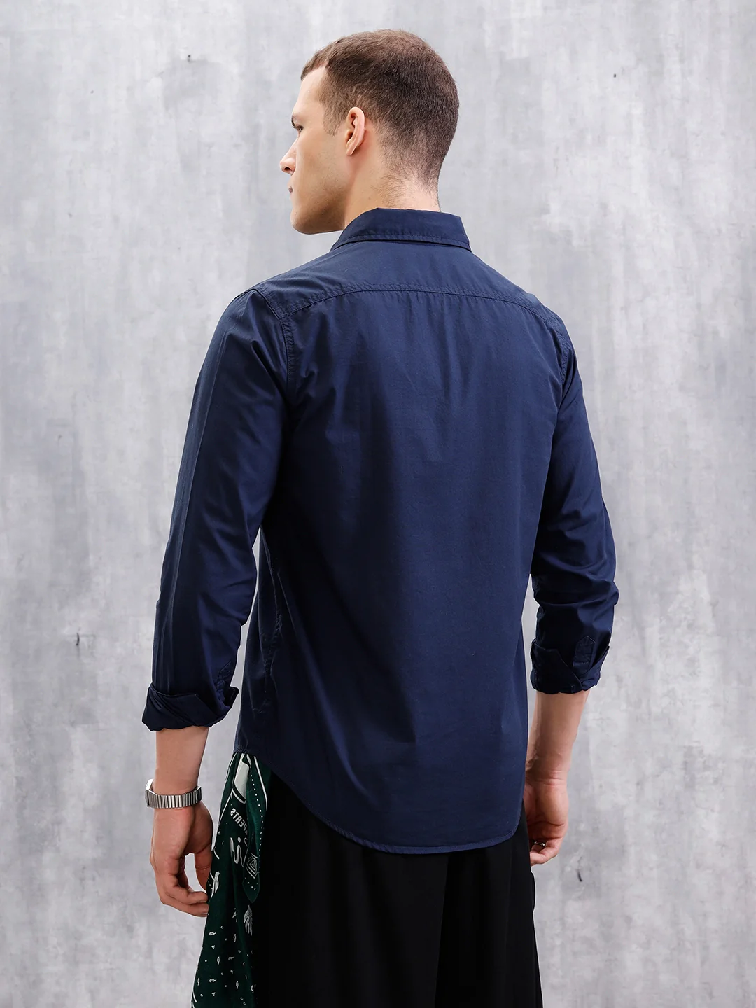 Solid Full Sleeve Regular Fit Shirt  | Navy Blue - Image 3