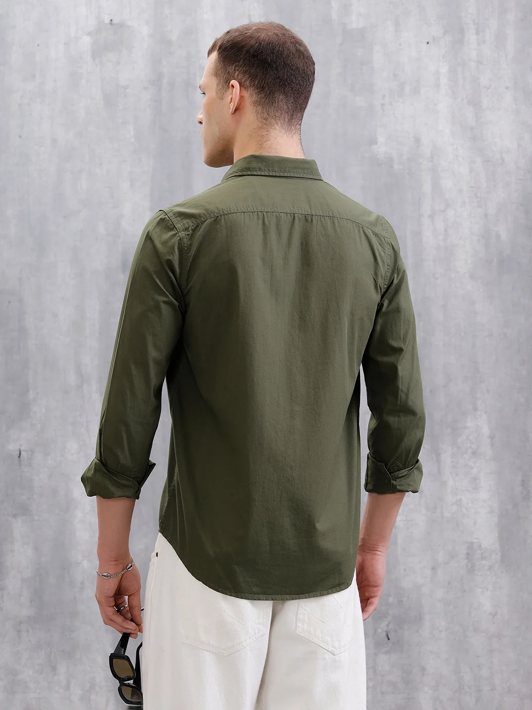 Solid Full Sleeve Regular Fit Shirt | Olive - Image 3