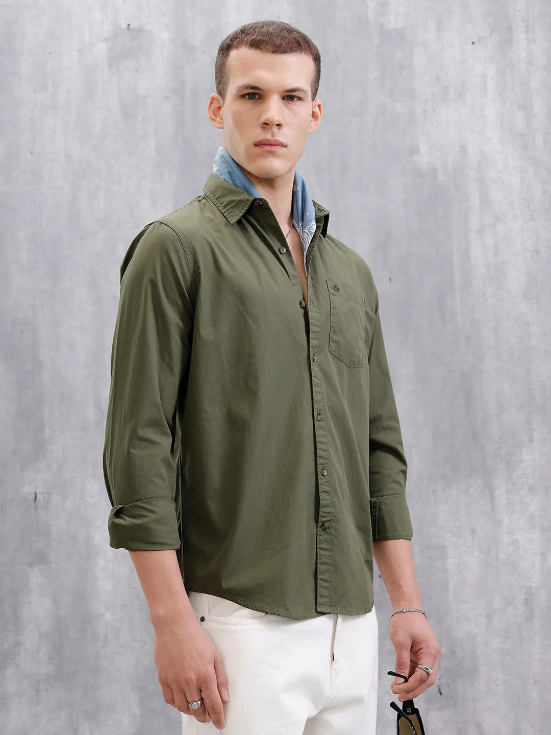 Solid Full Sleeve Regular Fit Shirt | Olive - Image 4